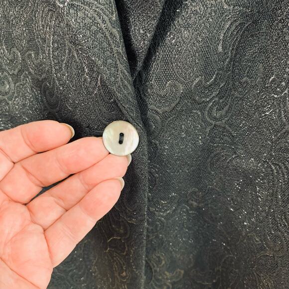 NEW LOGO Lavish Size L Metallic Jacquard Blazer Jacket Black Ruched Sleeve - Picture 8 of 12